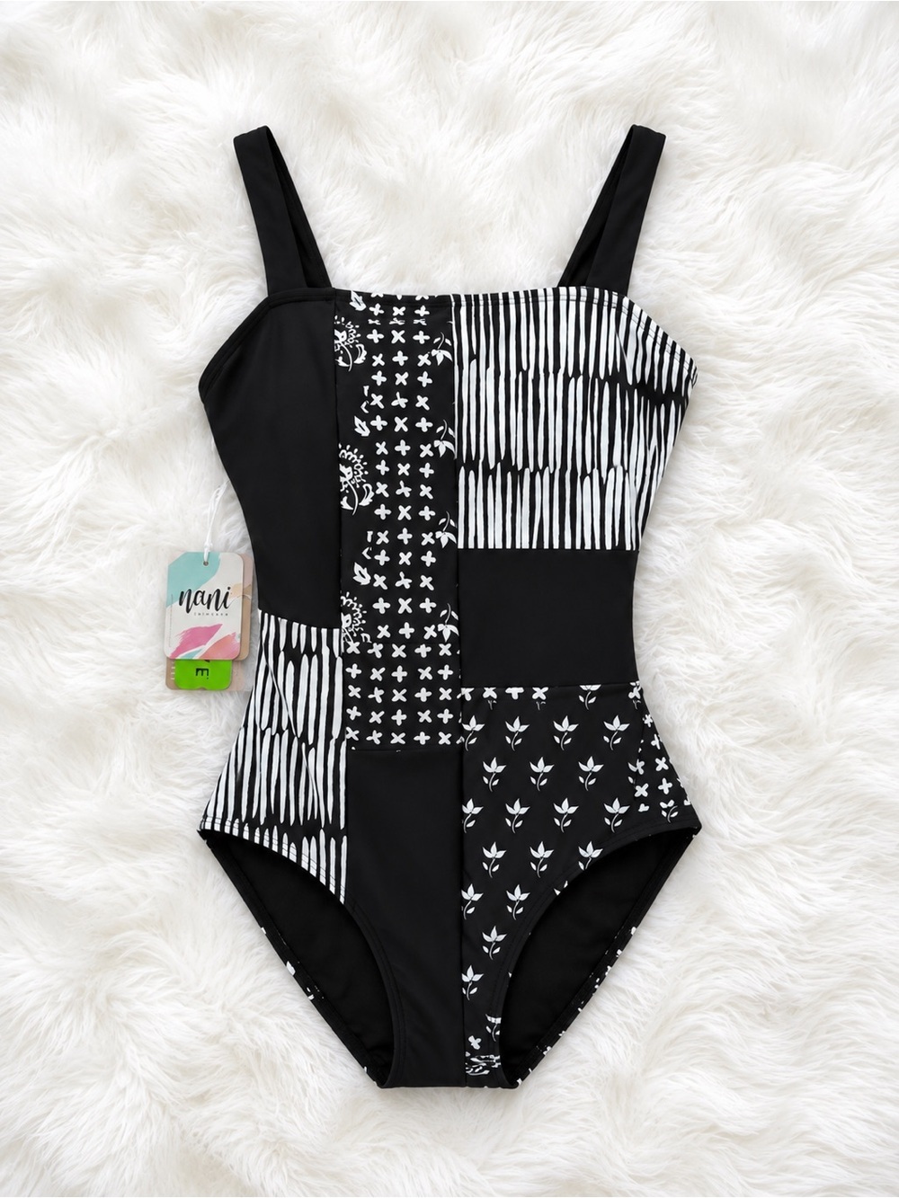 Nani Black & White Patchwork One-Piece Swimsuit